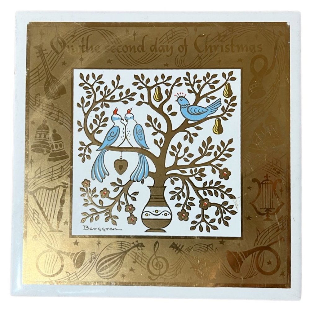 Vintage MCM Berggren Christmas Tile - The Second Day of Christmas 6"x6"